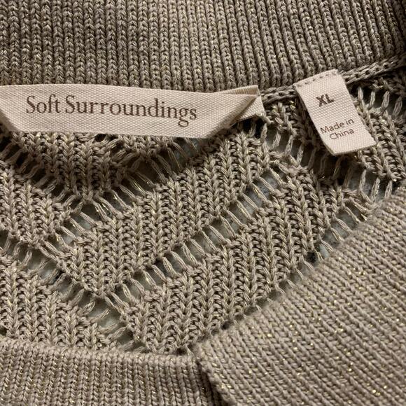 Soft Surroundings Sweater Women's Size X-Large Gold Metallic Collared Open Knit - Picture 4 of 8